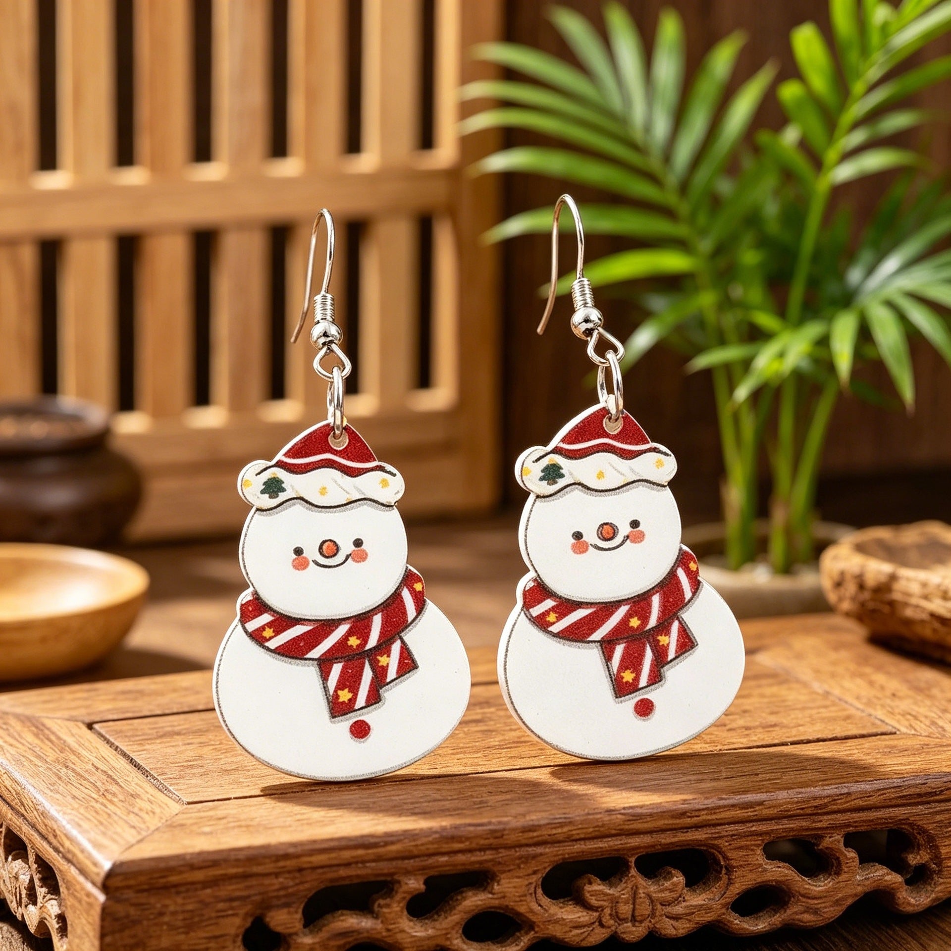 Wholesale Cute Snowman Christmas Acrylic Earrings Party Jewelry Accessory