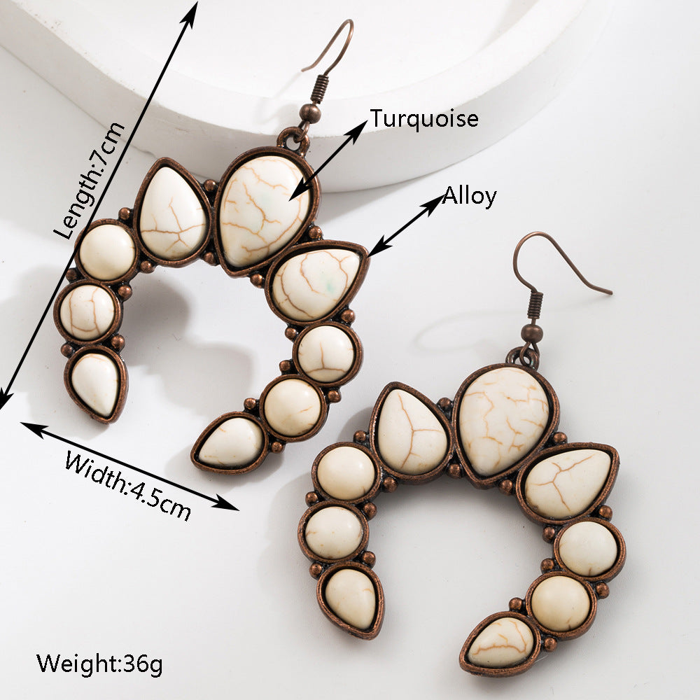 Wholesale  Western style exaggerated white and turquoise earrings