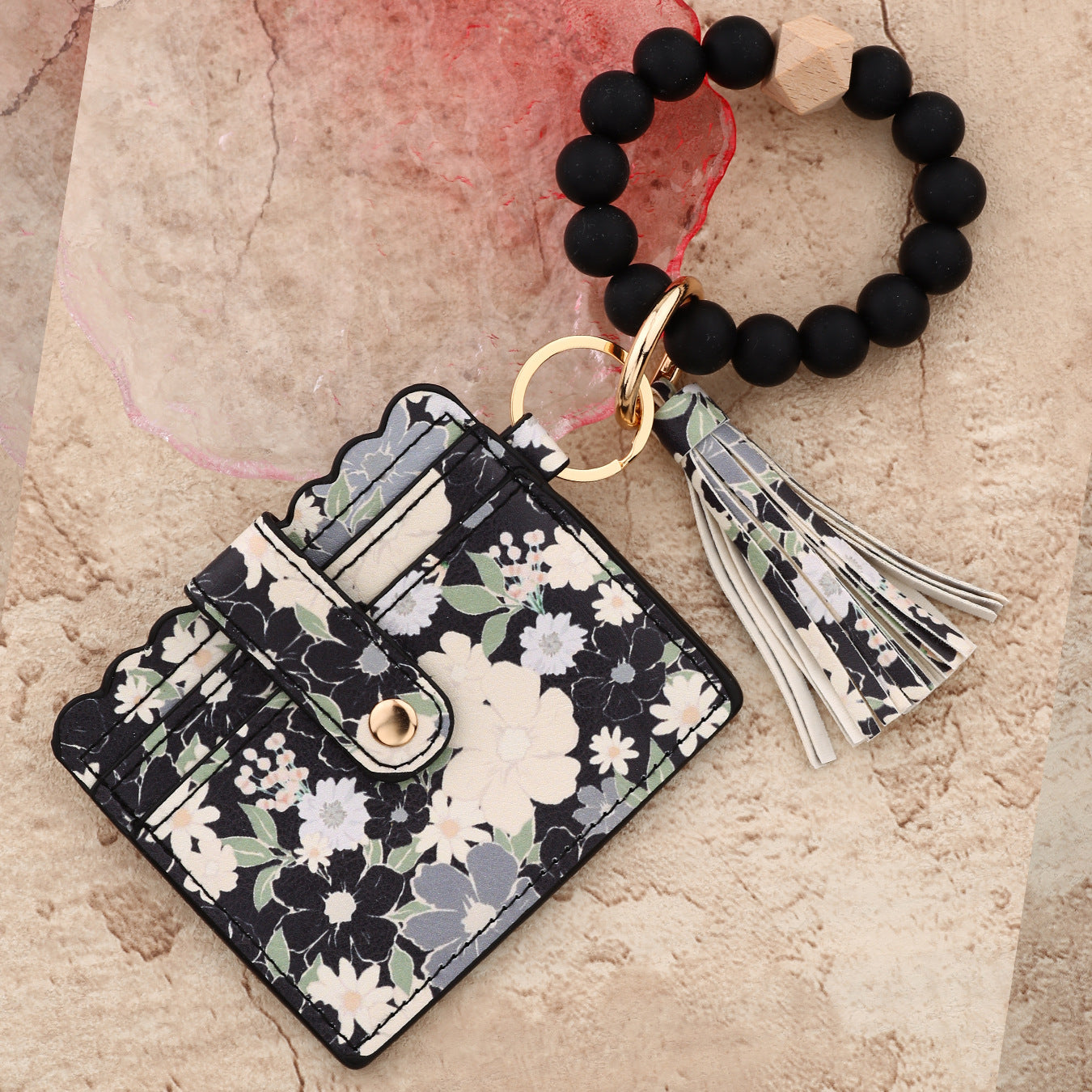 Wholesale silicone bead bracelet pink card holder Wristlet Keychain