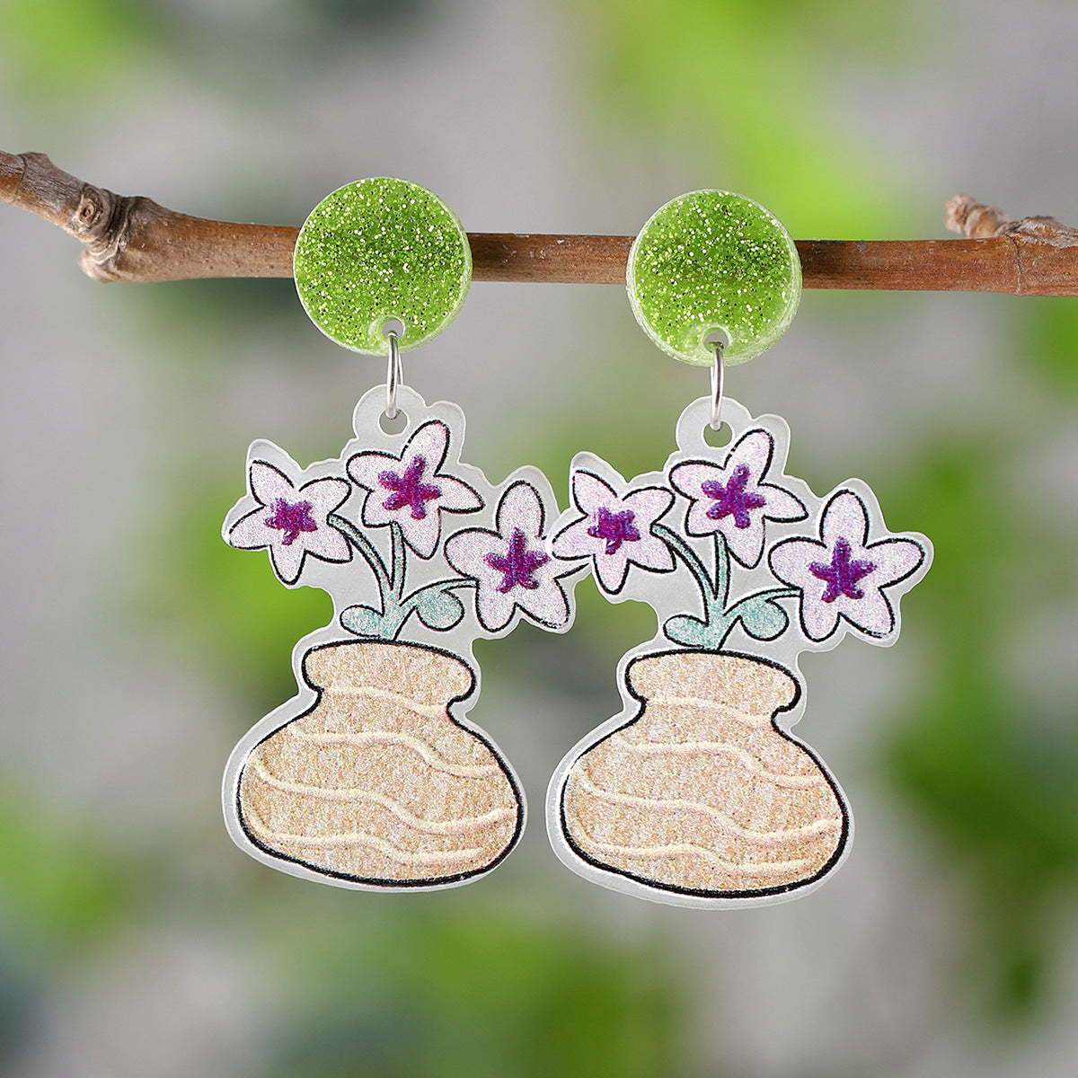 Wholesale Flower Plant Pot Acrylic Pendant Earrings