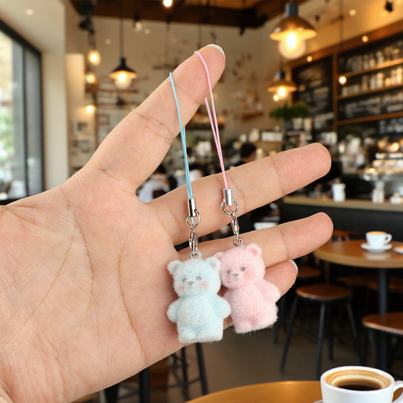 Wholesale Resin Flocking Cute Stereo Bear Keychains