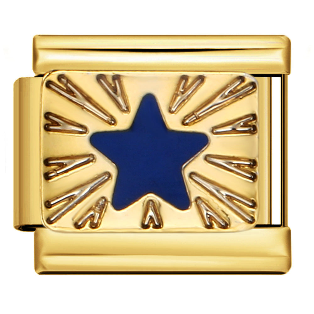 Wholesale 5pcs Italian Charm Bracelet 9mm DIY Splicing Gold-Based Star-Moon Blue Stainless Steel Composable Bracelet