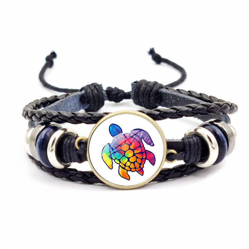 Wholesale Rendering Color Turtle Bracelet Retro Woven Leather Bracelet ACC-BT-JiaYun002