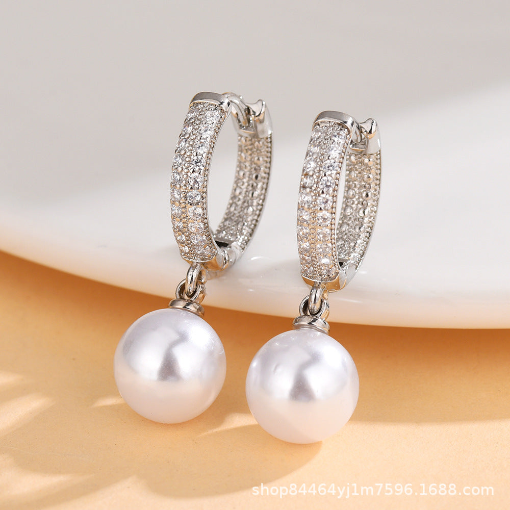 Wholesale  pearl earrings  diamond plated 18K gold earrings