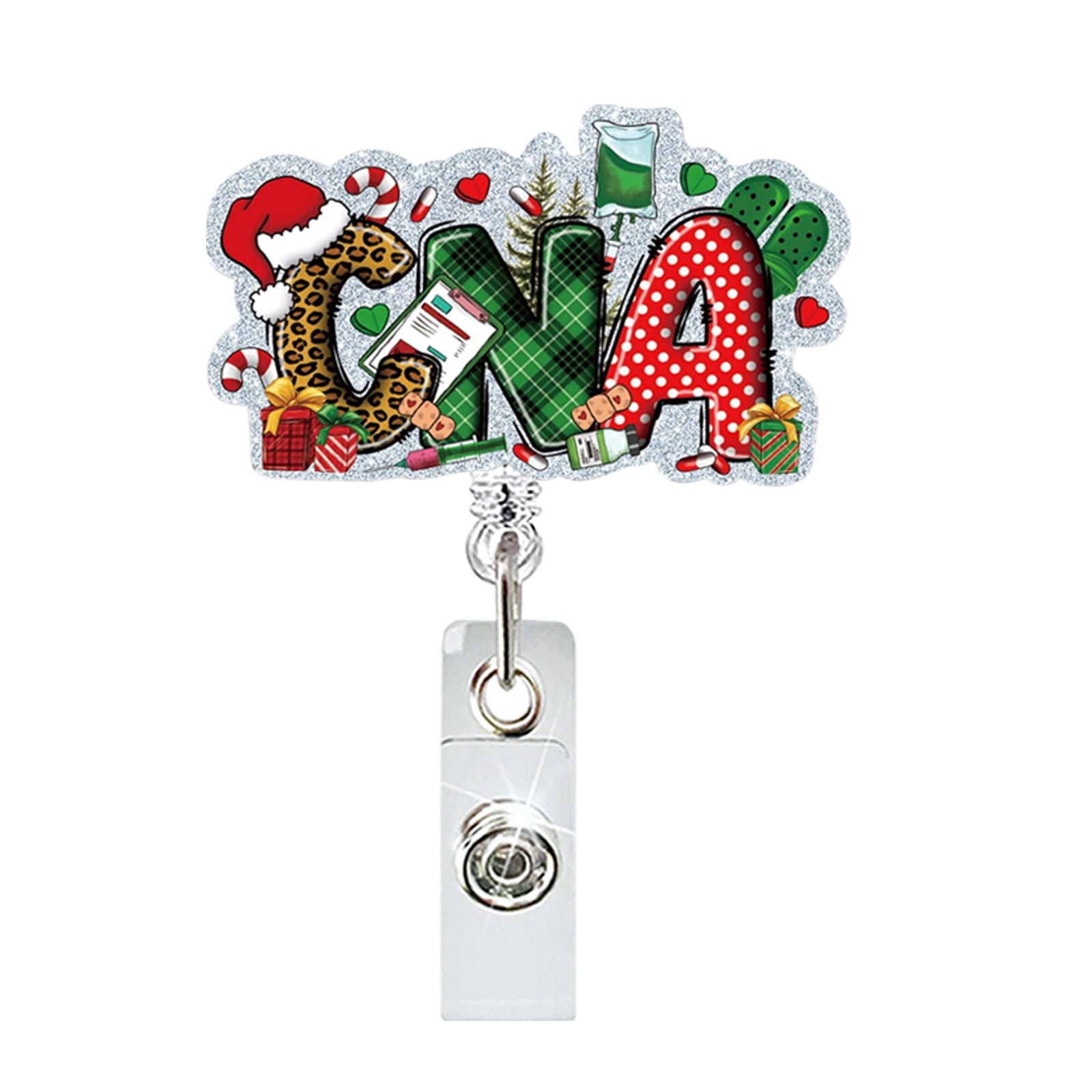 Wholesale Cute Christmas Beaded Acrylic Glitter  Badge Reels