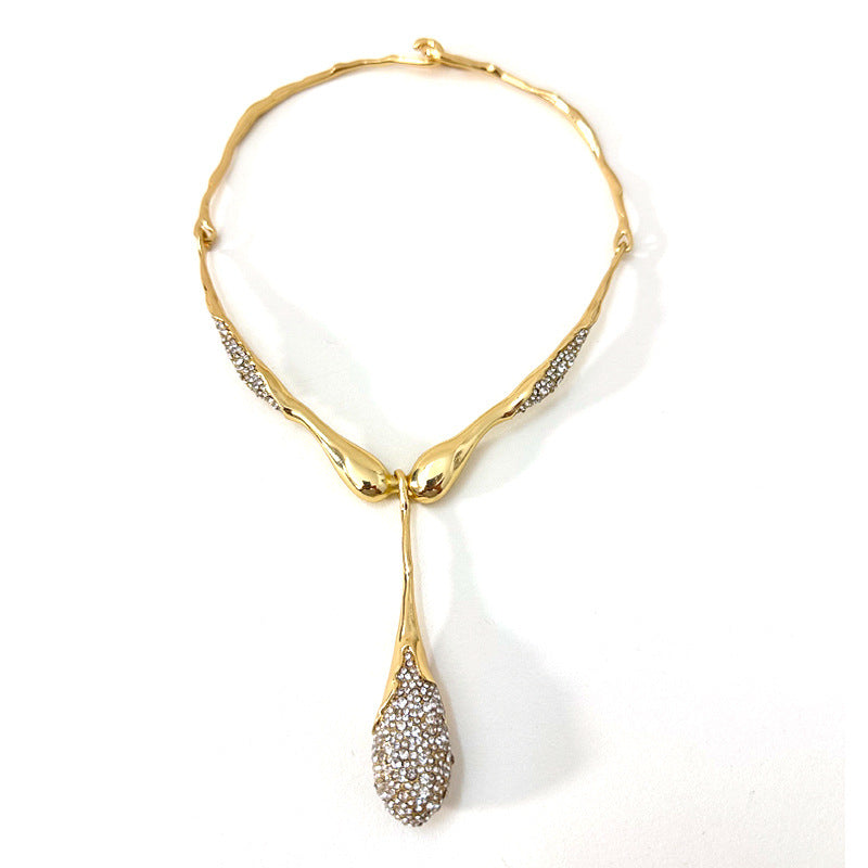 Wholesale Metal Irregular Lava Splicing Flash Drill Water Drop Pendant Collar Light Luxury  Necklace