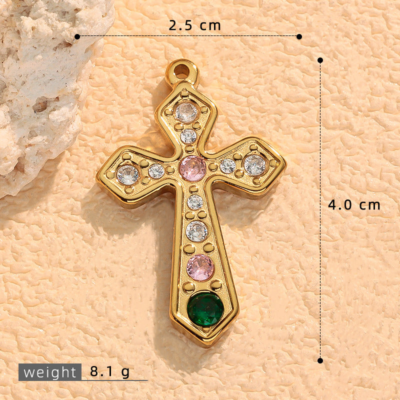 Wholesale Stainless steel gold-plated cross with diamond setting charms