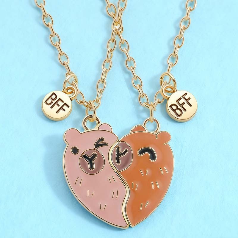 Wholesale Cartoon Heart BFF Magnetic Pendant Necklace For Women Stylish Gold Tone Zinc Alloy Boutique Resale Jewelry Accessory