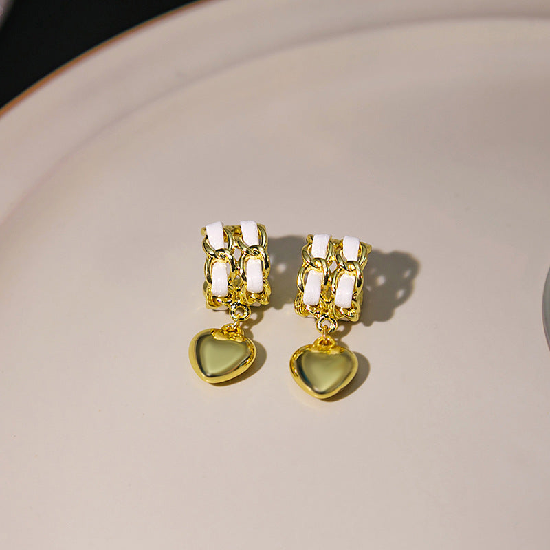 Wholesale Double Leather Chain Love Earrings