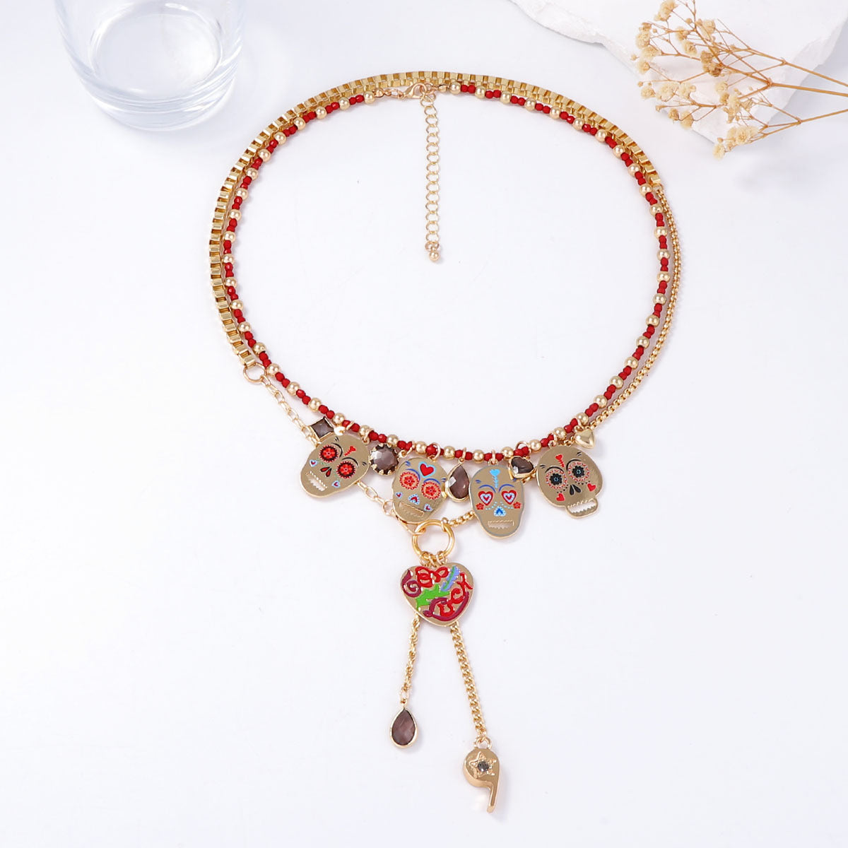 Wholesale  2-Piece Set of Colorful Metal Skull Necklaces