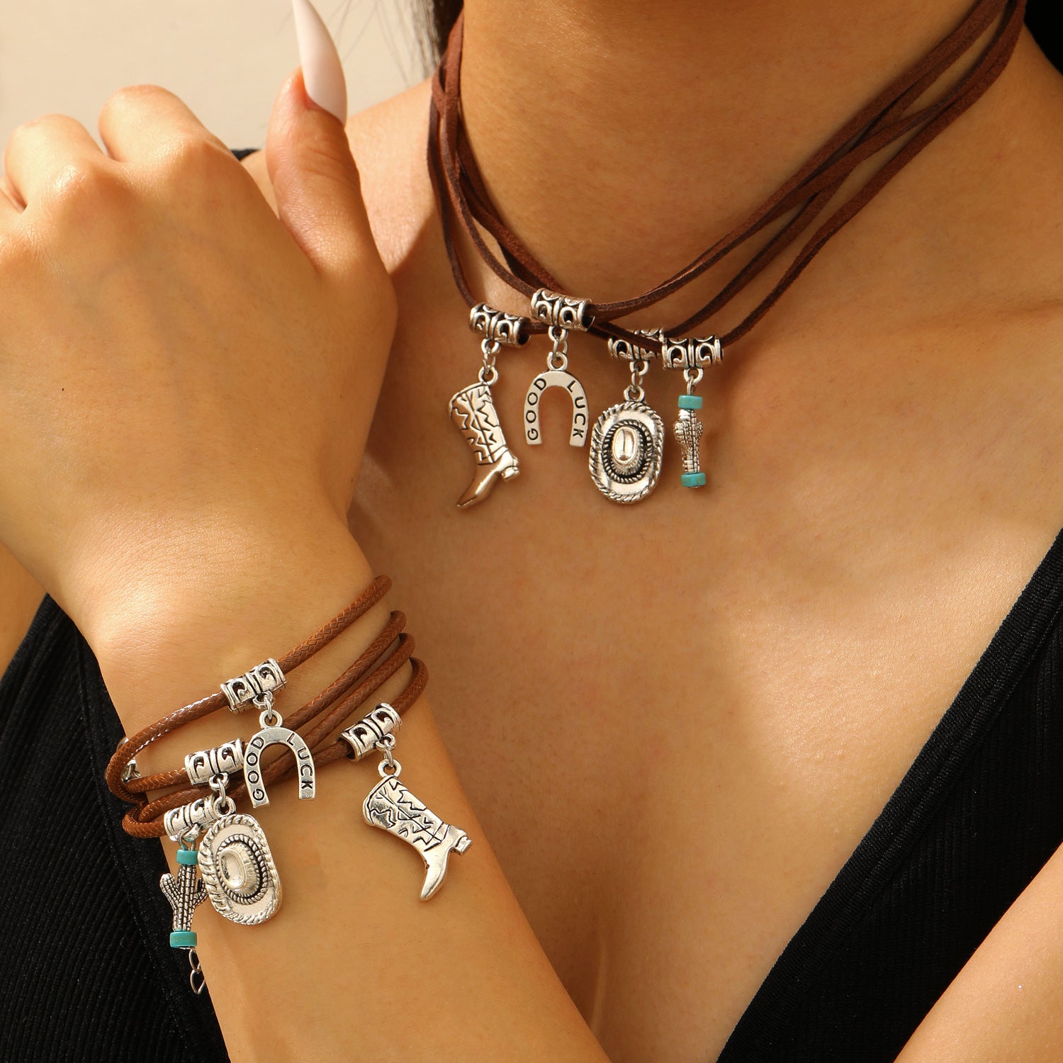 Wholesale Leather boots,  cowboy hat,  bracelet necklace ring