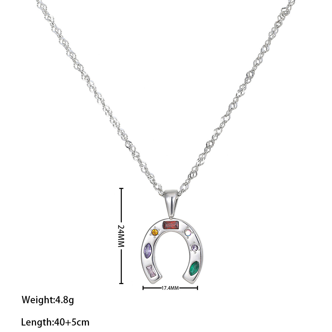 Wholesale Titanium Steel Horseshoe Necklace with Colorful Zirconia