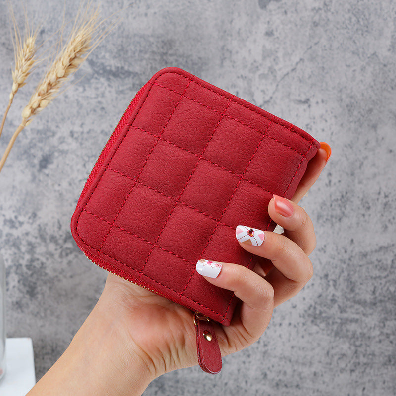 Wholesale Trendy Korean Style Women S Small Wallet White PU Leather ed Checkered Multi Card Slots Zip Buckle Cute Student Coin Purse Fashion Accessory