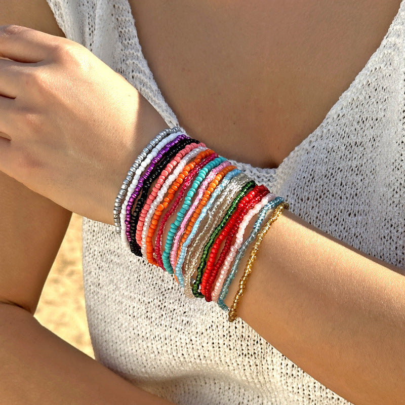 Wholesale Bohemian Same-Color Stacked Rice Beads Bracelet Set