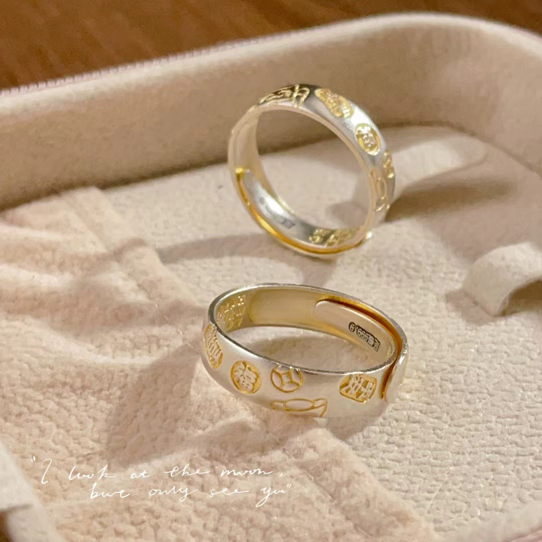 Wholesale silver 999 peace joy lucky cat live sterling silver adjustable  ring