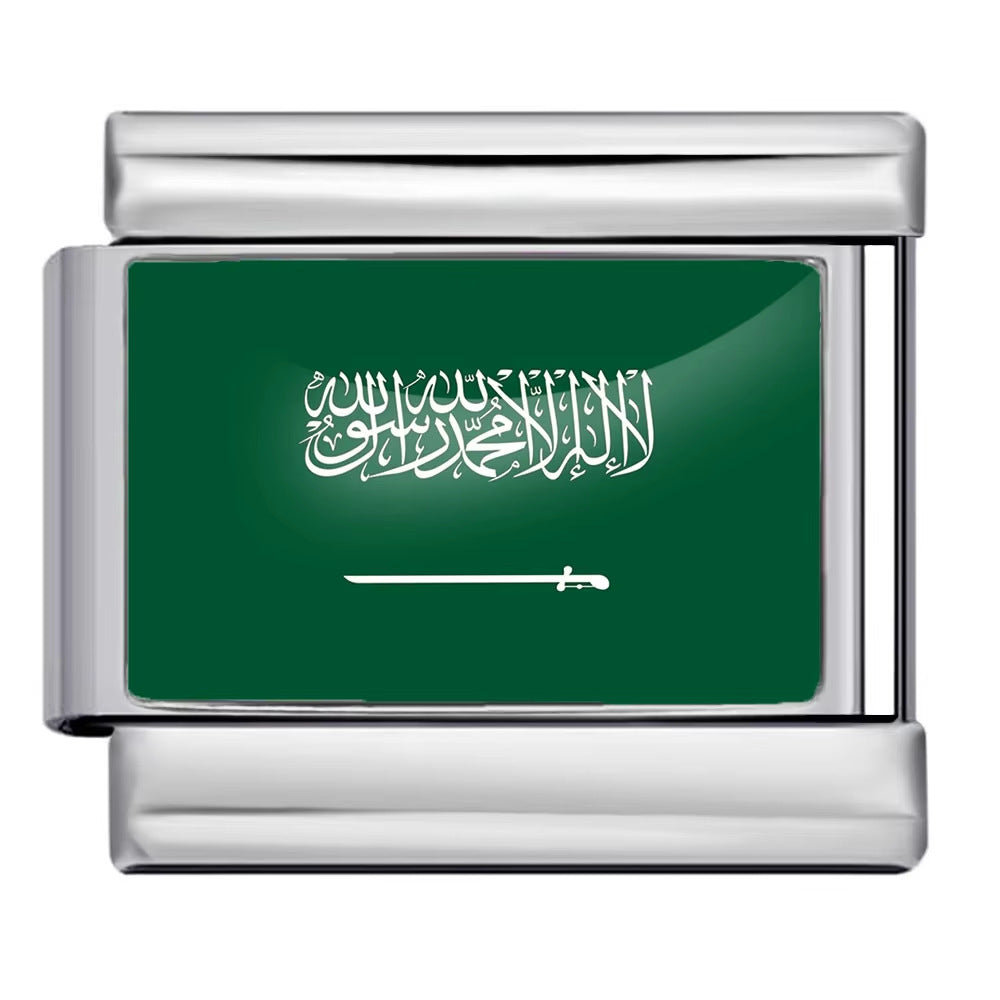 Wholesale 5pcs Italian Charm Bracelet 9mm DIY Splicing World Flag Series Stainless Steel Composable Bracelet