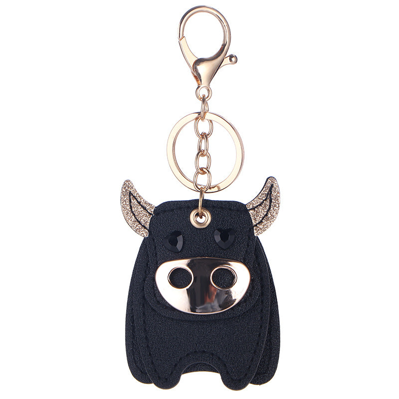 Wholesale Black PU Leather Rotating Bull Keychain Pendant Stylish Car Key Accessory Gift For Business Resale