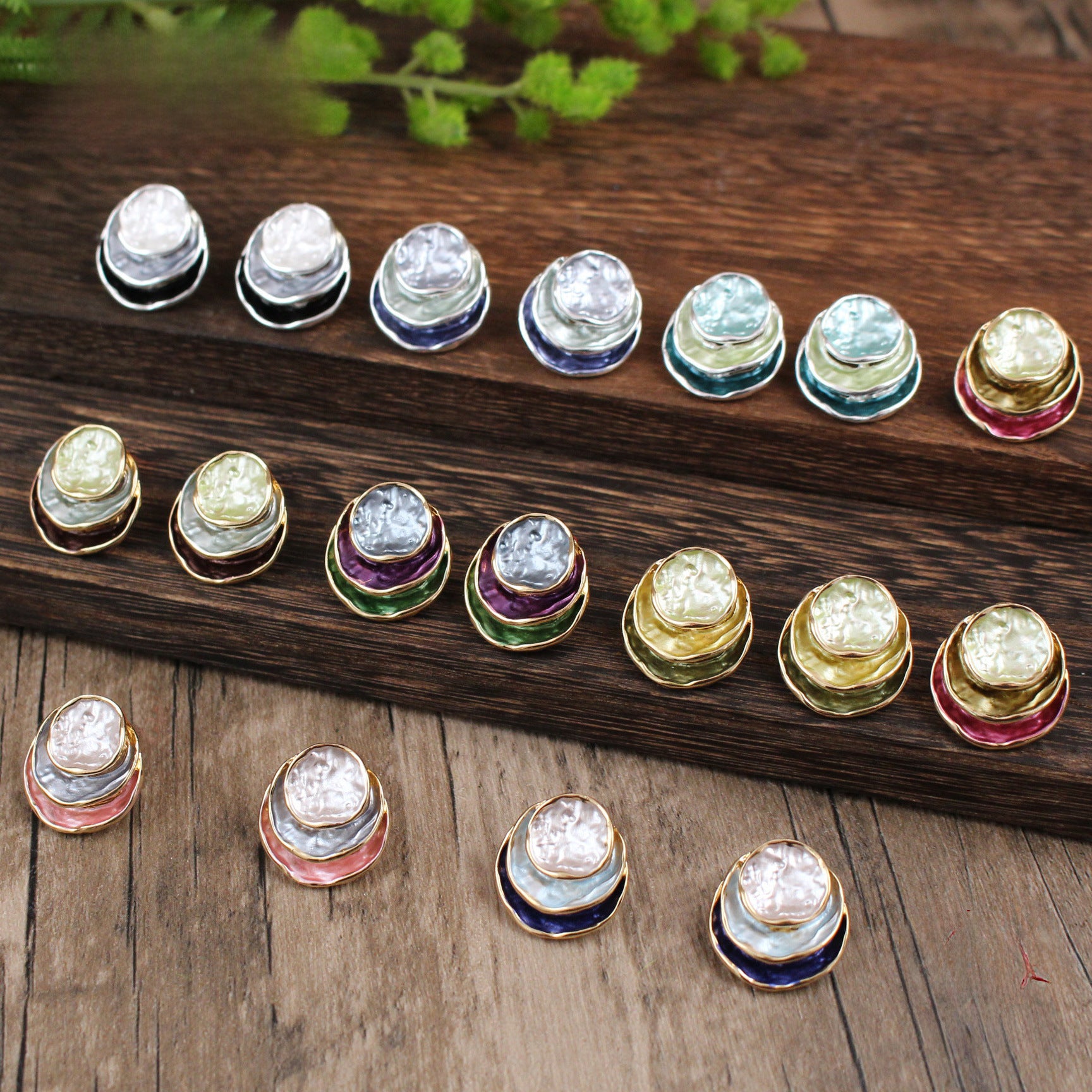 Wholesale  color painting oil three-layer round cake earrings
