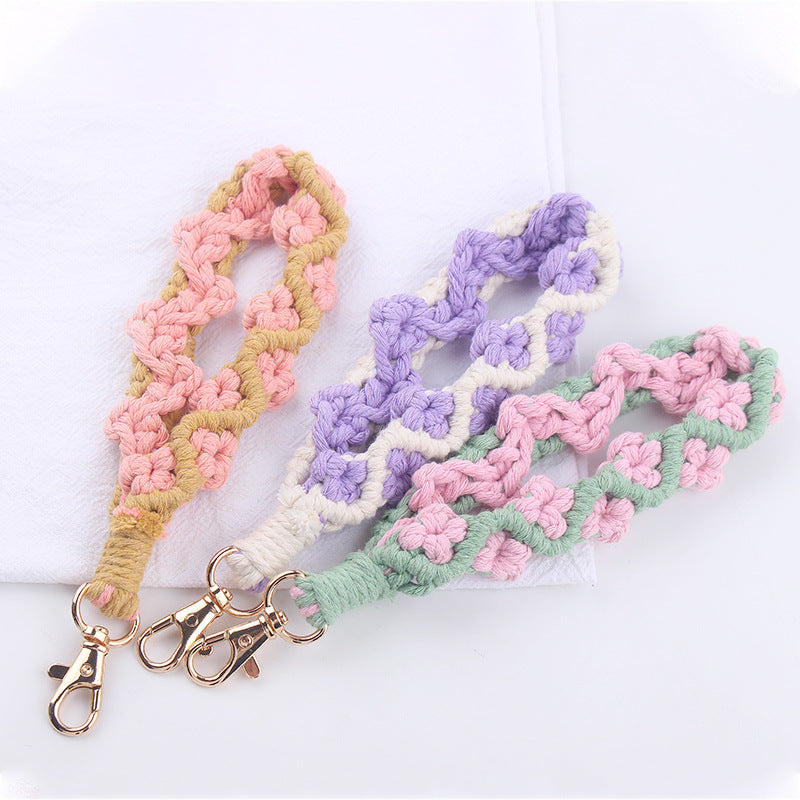Wholesale Handmade Woven Daisy Cotton Rope Lanyard Keychain ACC-KC-GuangTian078