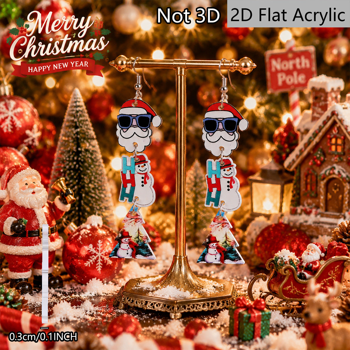 Wholesale Christmas Santa Snowman Tree Acrylic Earrings Cartoon Party Jewelry Fashion Accessory