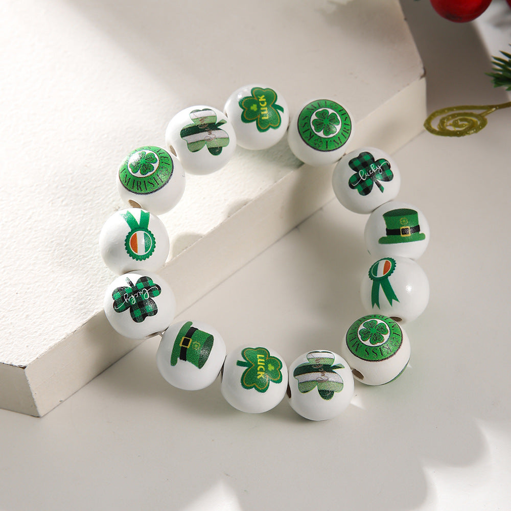 Wholesale St Patrick's Day White background wooden beads bracelet