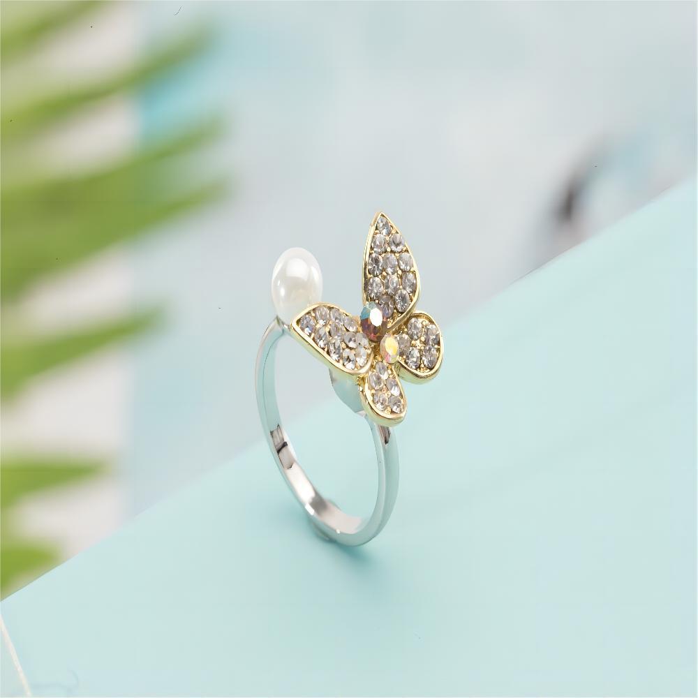 Wholesale  adjustable diamond butterfly creative couple Ring