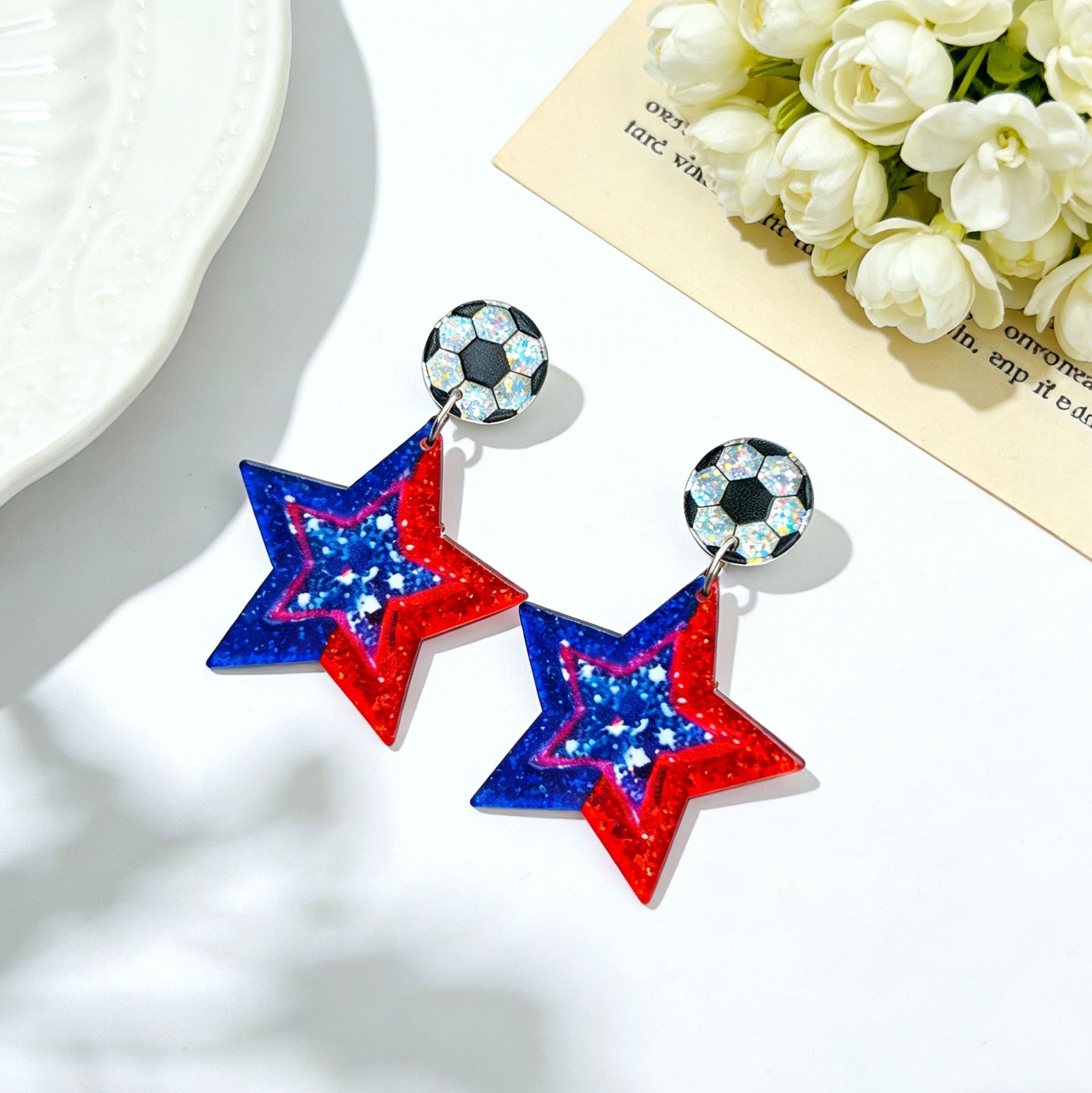 Wholesale Acrylic US Canada Mexico World Cup American Flag Print Earrings