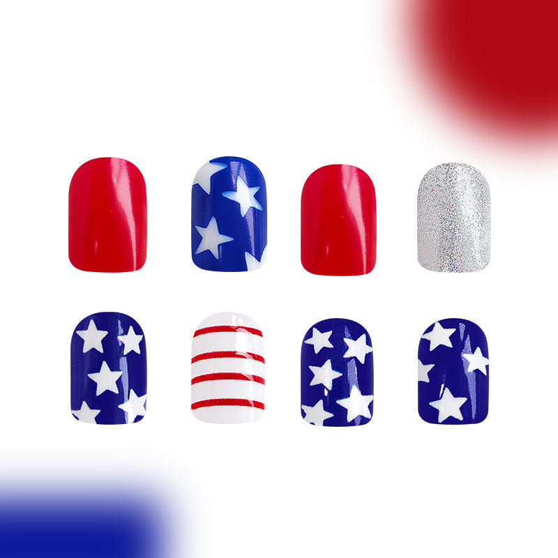 Wholesale 96 Pieces/4 Boxes American Independence Day Short Glitter Striped Manicure Press-on Nails Kits Nail Stickers ACC-NS-GuaiXL041