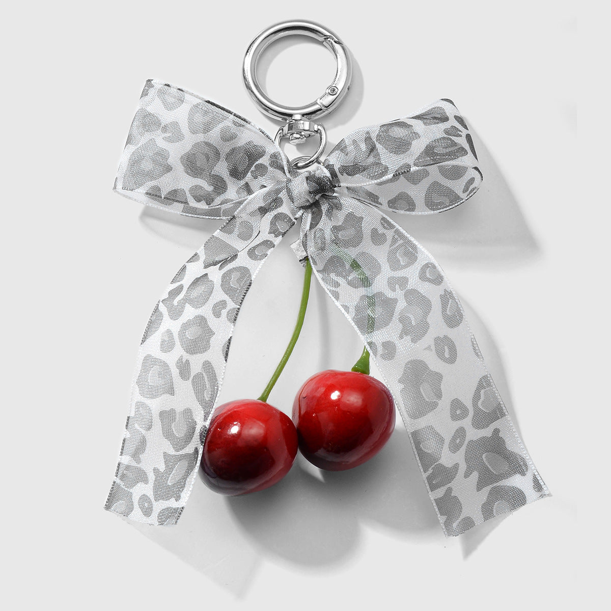 Wholesale Zinc alloy artificial pearl lace leopard print bowknot cherry keychain