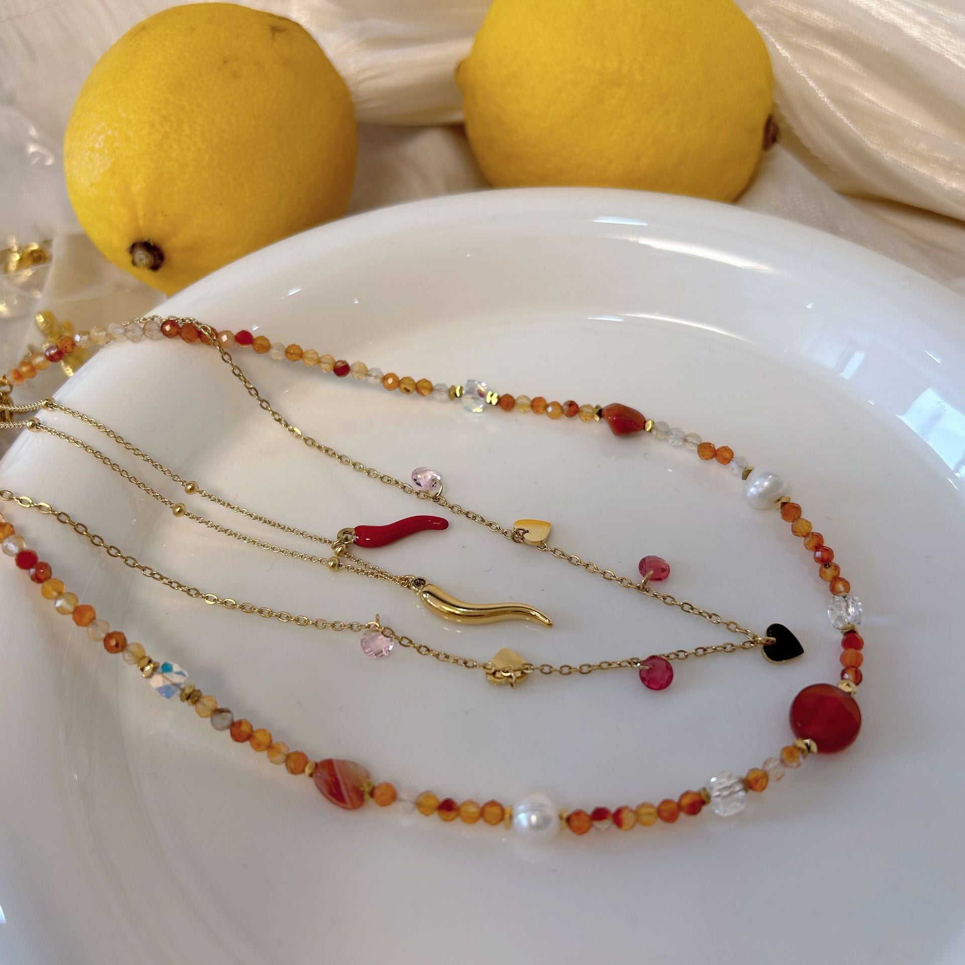 Wholesale Stainless Steel Bohemian Natural Stone Natural Pearl Necklace