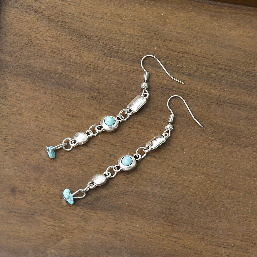 Wholesale Retro Tassel Turquoise Pendant Earrings Zinc Alloy Electroplated Fashion Accessory for Women
