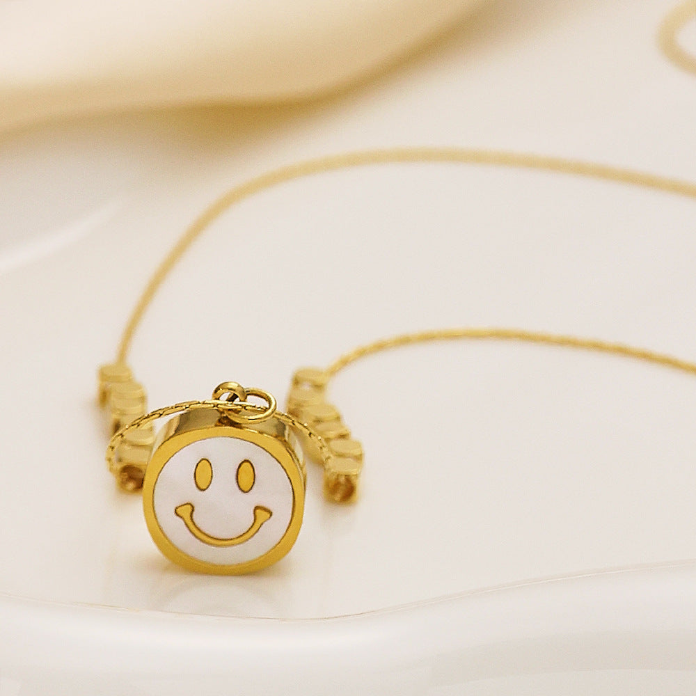 Wholesale Mother of Pearl Smile Pendant Titanium Steel Necklace Choker Necklaces ACC-NE-DaLang002