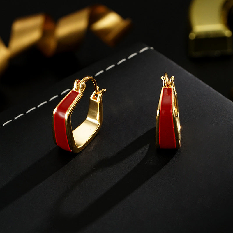 Wholesale Retro Red Geometric Square Earrings
