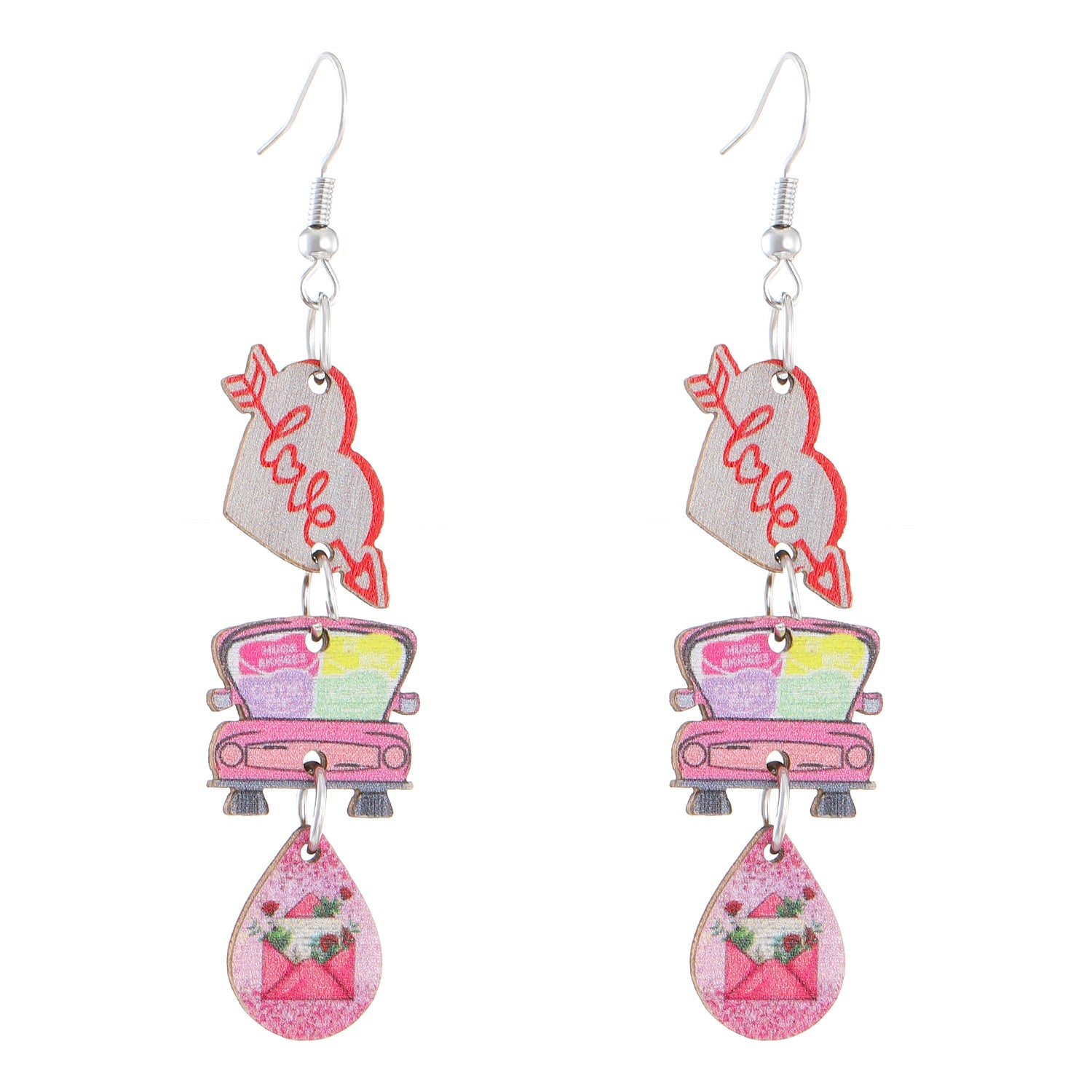 Wholesale Wooden Valentine' s Day Heart-shaped Earrings