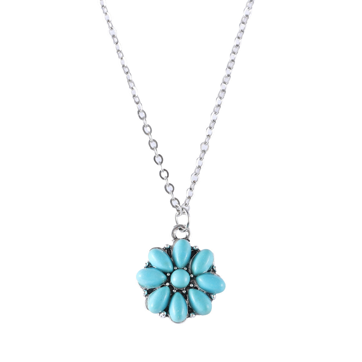 Wholesale  Bohemian Inlaid Turquoise Flower Necklace