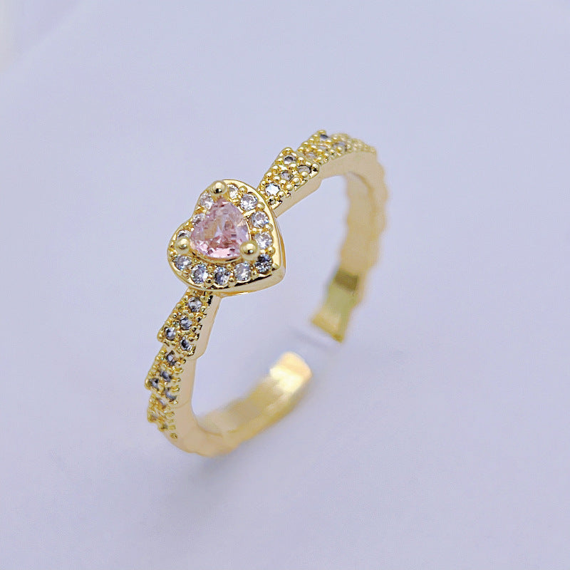 Wholesale Trapezoidal Pink Zircon Love Ring Light Luxury Rings ACC-RS-YXY048