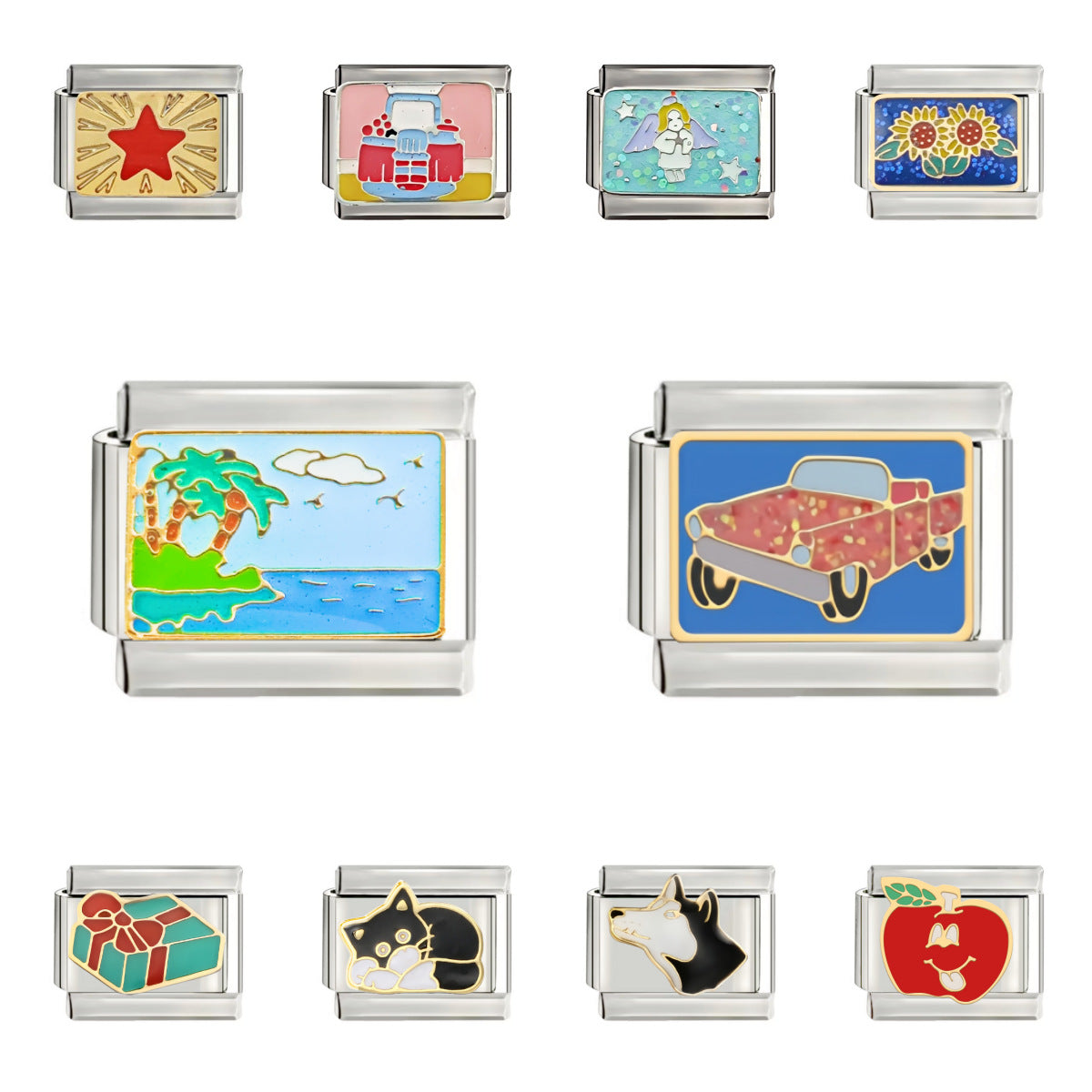 Wholesale talian Charm Starter Bracelets DIY square Single Section Creative Stainless Steel Composable Bracelet