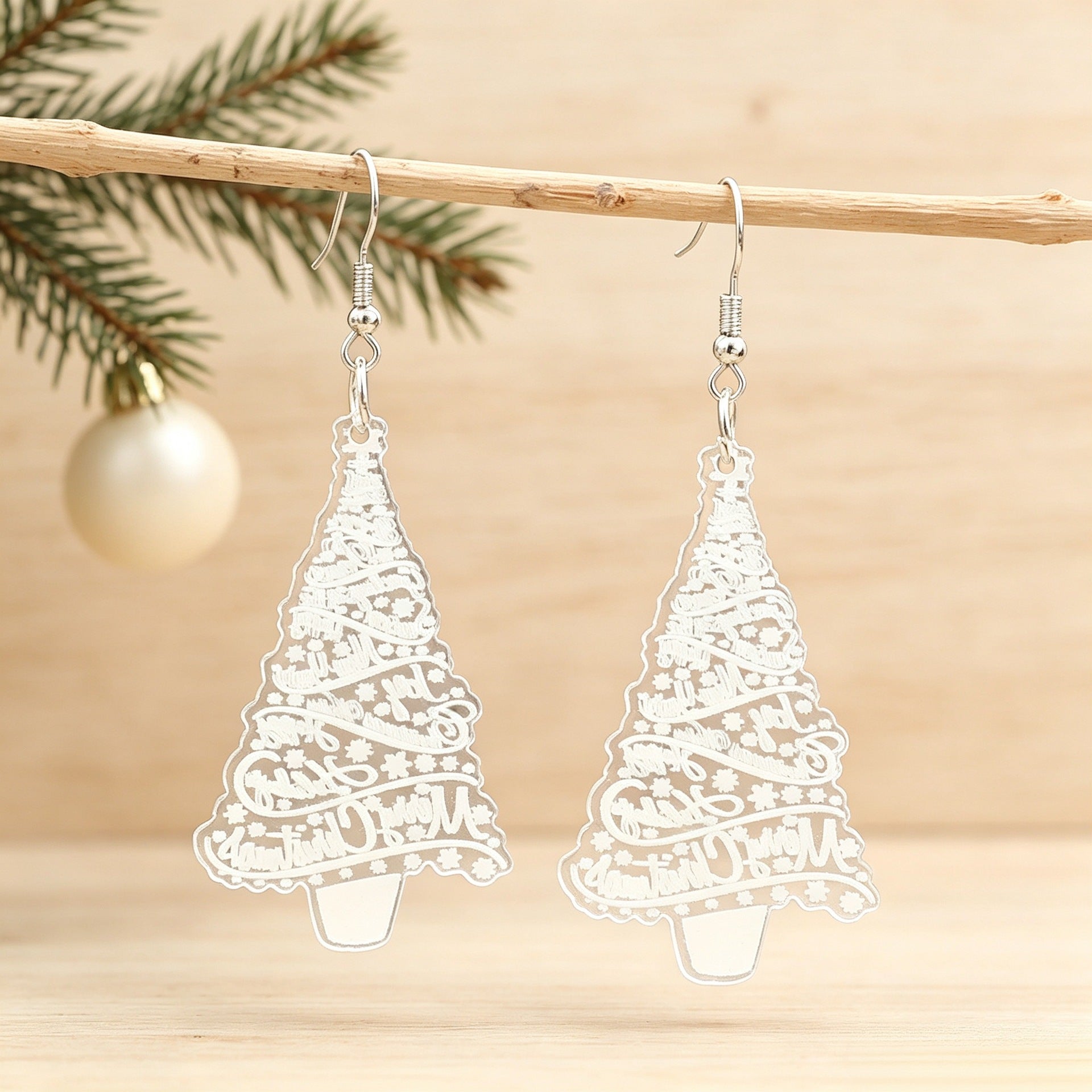 Wholesale Acrylic Christmas Tree Print Earrings Festive Jewelry Accessory For Party Wear And Boutique Resale