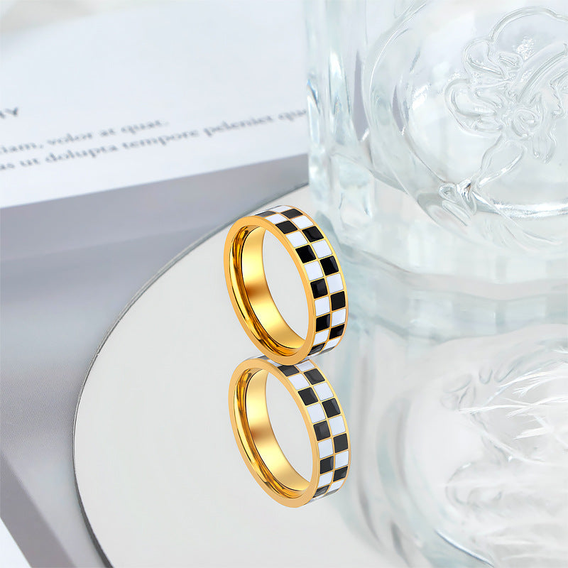 Wholesale Classic Checkered Ring Checkerboard Titanium Steel Rings ACC-RS-Hengx004