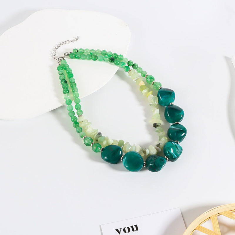 Wholesale Green Irregular Resin Pendant Necklace Geometric Design Fashion Accessory Boutique