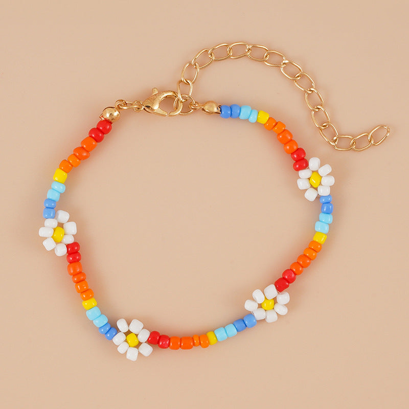 Wholesale Rice Bead Bracelet Rainbow Color Handmade Beaded Braided Flower Necklace ACC-BT-Ditong004