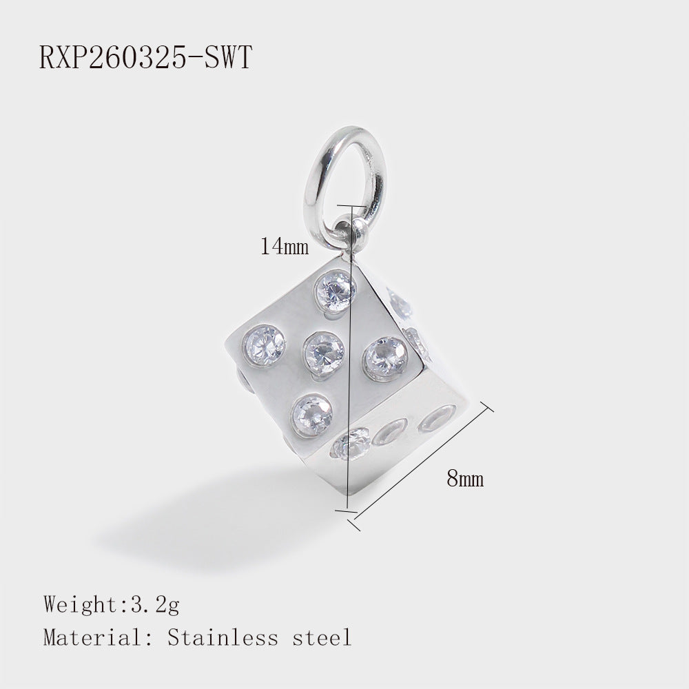Wholesale Stainless Steel Lucky Dice Four-Leaf Clover Pendant - Gold Electroplated DIY Fashion Accessory