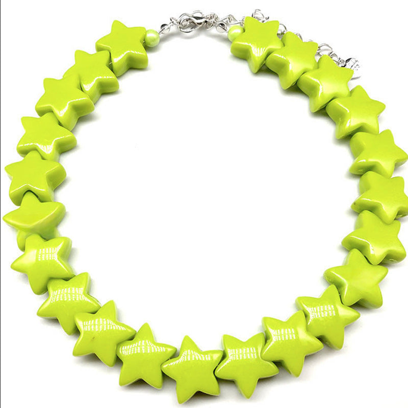 Wholesale Acrylic Beads Green Star Beaded Necklace