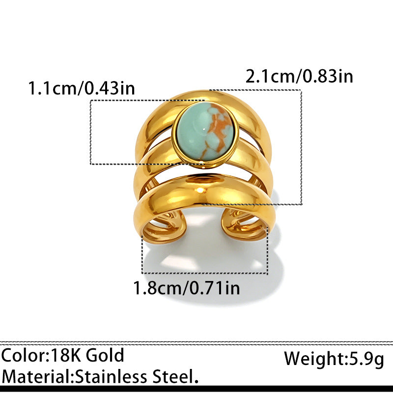 Wholesale Stainless Steel Open Ring Blue Green Gradient Natural Stone Jewelry Accessory