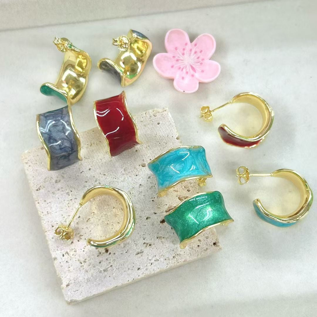 Wholesale Irregular C-shaped oil drop earrings