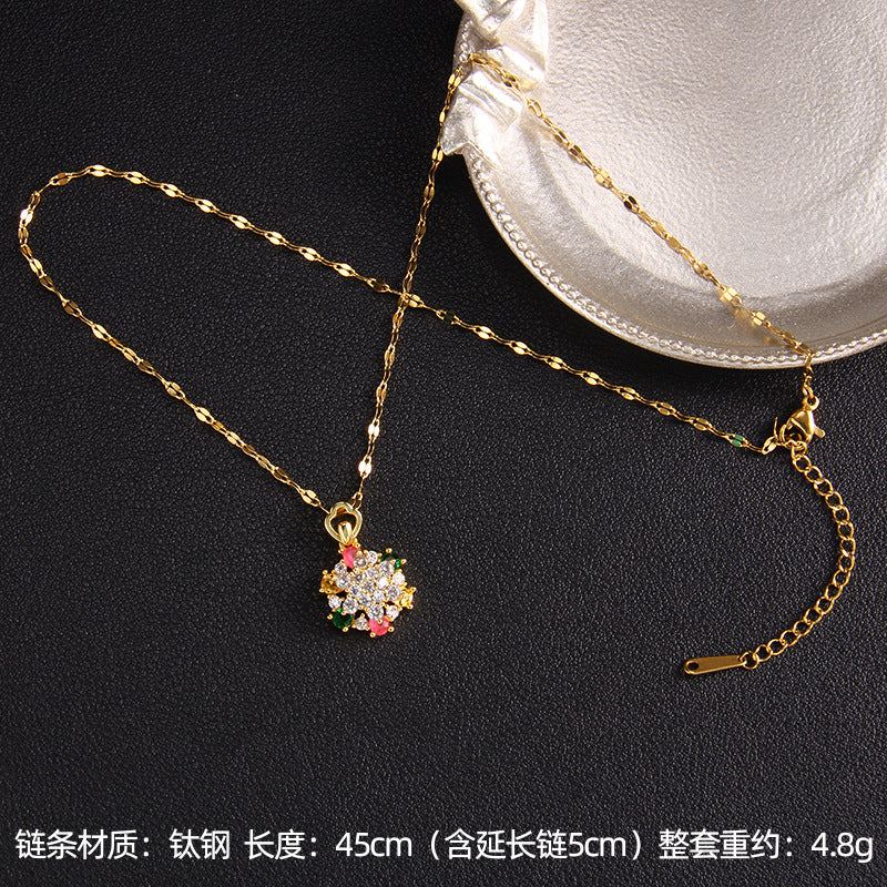 Wholesale Zircon Rotating Four Leaf Clover Flower Pendant Titanium Steel Necklace ACC-NE-Rongc006