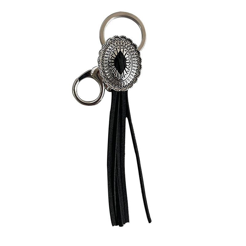 Wholesale Retro Western Cowboy Style Pumpkin Flower Tassel Keychain Alloy Electroplated Anti Lost Key Ring Stylish Bag Charm Car Key Accessory