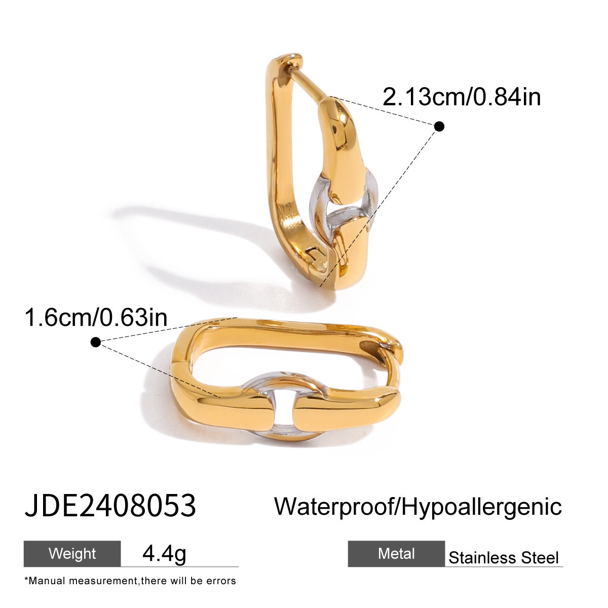 Wholesale Stainless Steel Gold and Silver Contrast Color Simple Earrings