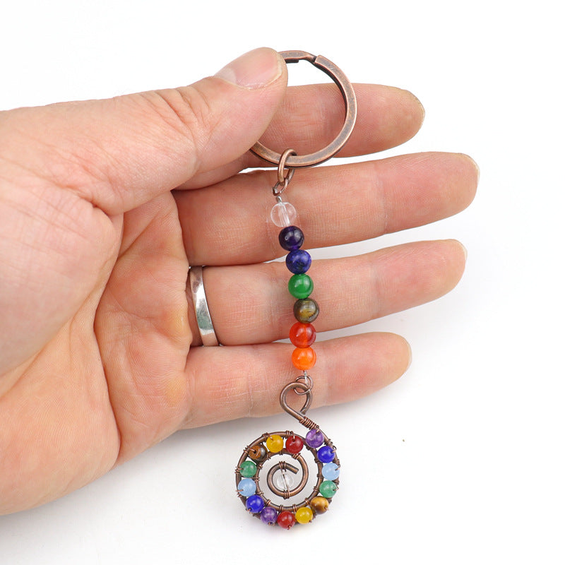 Wholesale Colorful Crystal Natural Stone Beads Spiral Keychain ACC-KC-HanX005