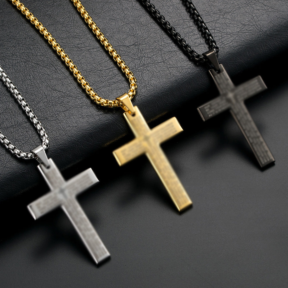 Wholesale Polished Stainless Steel Cross Pendant Necklace Trendy Cold Wind Style Jewelry Accessory